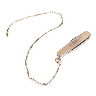 A Rose Gold Pocket Knife with Chain