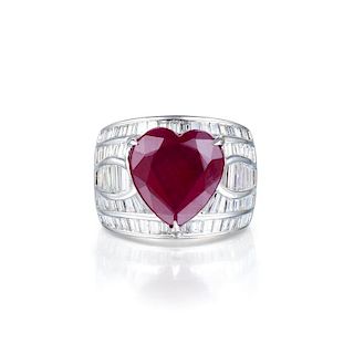 A Heart-Shaped Ruby and Diamond Ring
