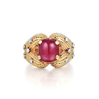 A Star Ruby and Diamond Ring