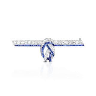 An Art Deco Sapphire and Diamond Bar Pin