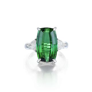 A 7.59-Carat Green Tourmaline and Diamond Ring