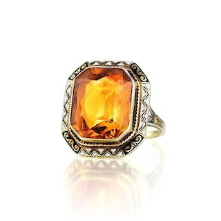 An Antique Citrine and Enamel Ring