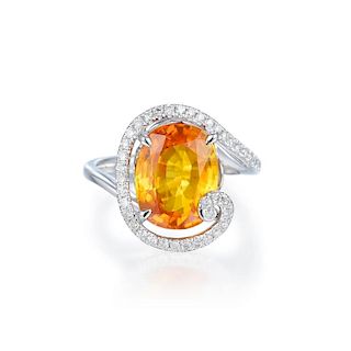 A 5.43-Carat Orangy Yellow Sapphire and Diamond Ring