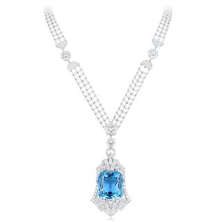 An Aquamarine, Diamond and Pearl Necklace