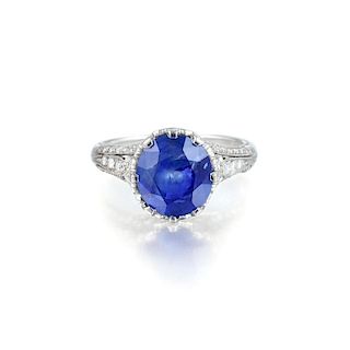 A 4.35-Carat Unheated Kashmir Sapphire and Diamond Ring