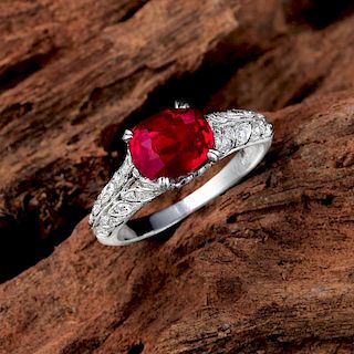 A 2.34-Carat Unheated Burmese Ruby and Diamond Ring