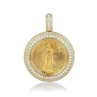 A US Liberty 50-Dollar Gold Coin and Diamond Pendant