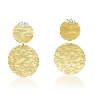 Roberto Coin Elephantino Double Disc Gold and Diamond Earrings