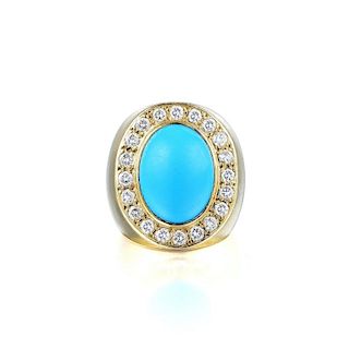 A Turquoise and Diamond Ring