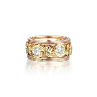 A Three-Tone Gold and Diamond Ring