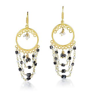 A Pair of Indian Gold Chandelier Earrings