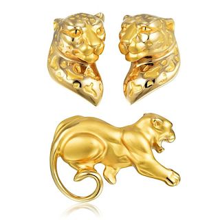 Charles Garnier Gold Earrings and Pin Set