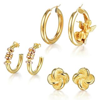 Lot of Three Pairs of Gold Earrings, Two by Charles Garnier