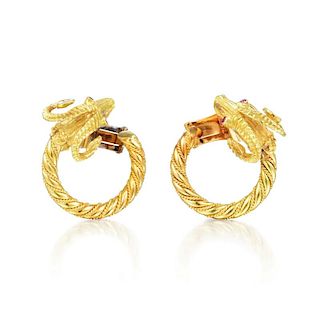 A Pair of Gold Greek Ram's Head Earrings