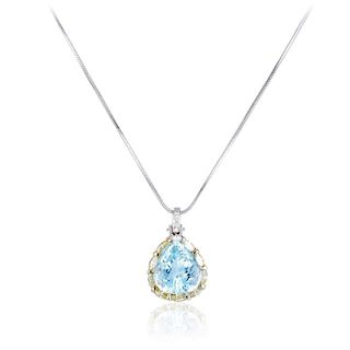 A Diamond and Aquamarine Pendant Necklace