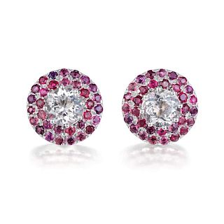 A Pair of White Beryl and Rubellite Earrings