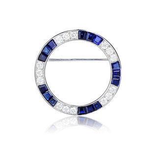 A Sapphire and Diamond Pin/Pendant
