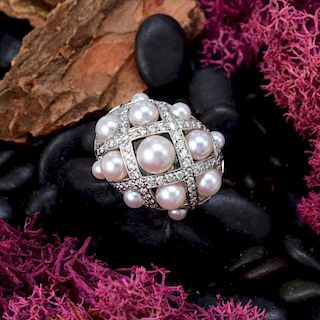 Chanel Matelasse Pearl and Diamond Ring