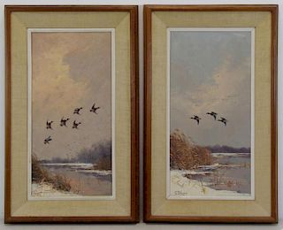 STEVENS, George. Two Oils on Canvas. Ducks Over a