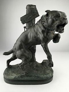 A French bronze sculpture of a junk yard dog.<BR>Signed and marked with foundry se