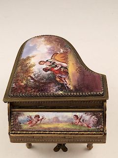 Austrian enamel painted piano music box.