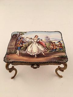 Austrian painted enamel table with slide out drawer.