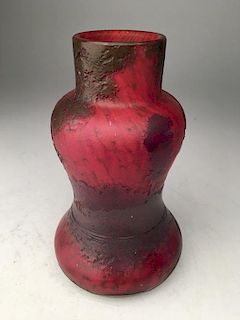 Legras cameo glass vase on a red ground.<BR>Signed Legra on the side.<BR>Height 5 1/