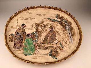 19 th Century Japanese porcelain Satsuma platter with lobbed edges.
