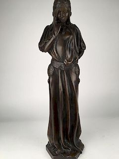 BRONZE FIGURE OF A LADY THINKING.