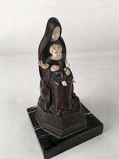 Figurine of Madonna and child.<BR>Signed "E. Pucher" in the bronze.<BR>Height 6 1/2