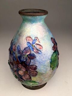 Camille Faure enamelled vase with flowers