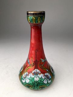 Jules Sarlandie (1874-1936) enamelled copper vase.