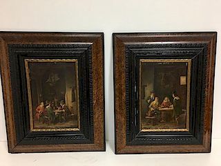 Antique pair of paintings on board.