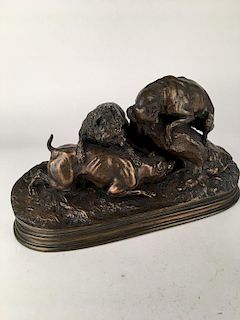 Piere-Jules Mene (French, 1810-1879)  Trois Chiens Devant un Terrier