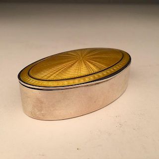 925 silver and enameled oval shaped hindged box.