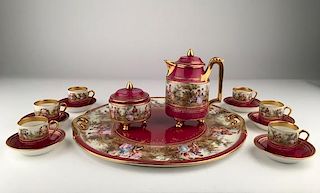 Royal Vienna tea set with covered sugar and creamer13 inches.<BR>