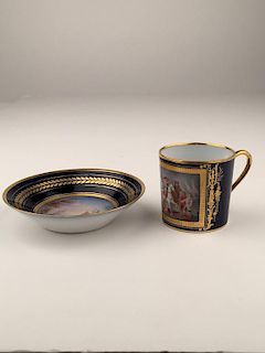 19 th Century Sevres portrait cup and saucer.