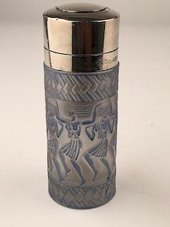 Lalique "Egyptian Dancers" atomizer in fosty glass with a blue patina.