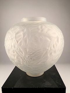 Lalique "Gui" vase in clear and frosty glass.<BR>Signed "Lalique" in script on the