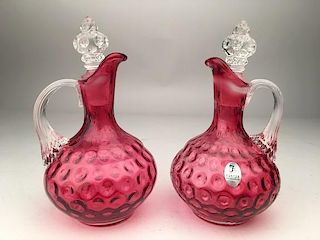 Vintage glass cranberry glass cruet set.