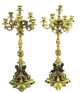 Very Fine Pair of Bronze Cherub Candelabras