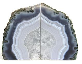 Pair of Agate Chalcedony Geode Book Ends