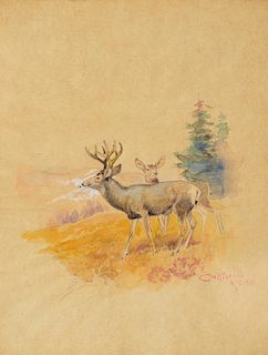 CHARLES M. RUSSELL (1864-1926), Deer (1917)