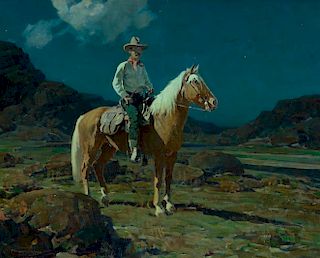 FRANK TENNEY JOHNSON (1874-1939), Moonlight on the Ranch (1925)