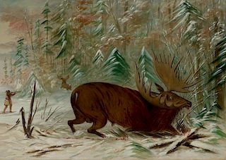 GEORGE CATLIN (1796-1872), Moose Hunt (1863)