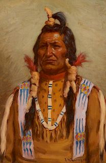 JOSEPH H. SHARP (1859-1953), Chief Bull Child - Blackfeet (1905)