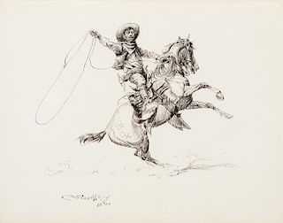 CHARLES M. RUSSELL (1864-1926), Rooten, Tooten Cowboy from the Double S [or] The Ranahan (1899)