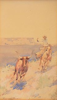 EDWARD BOREIN (1872-1945), Roping a Steer