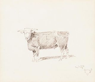 CHARLES M. RUSSELL (1864-1926), Hereford Steer; Longhorn Steer