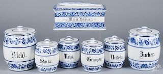 Six German blue and white porcelain spice canisters, tallest - 9 1/4'' h., together with a Villeroy &